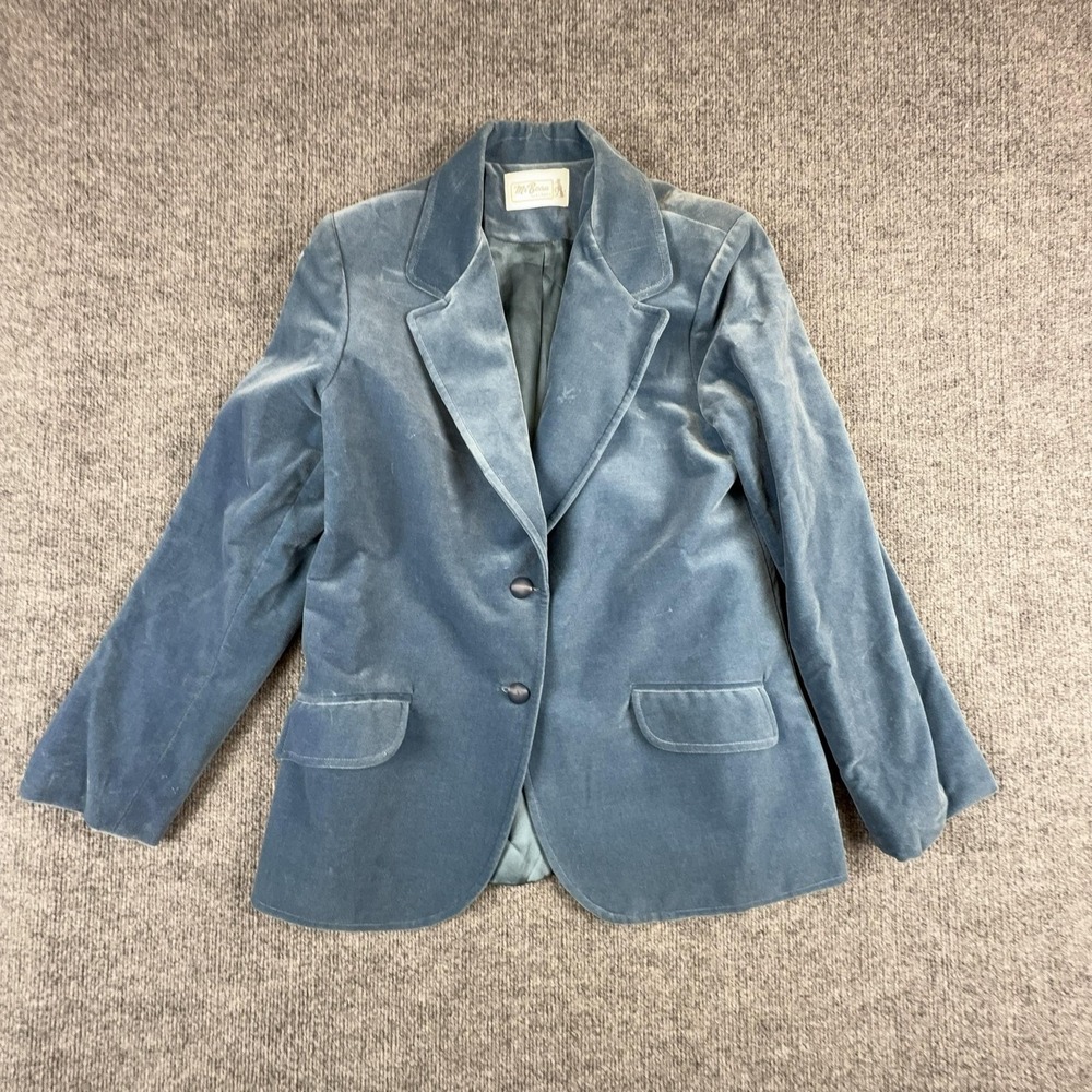 Vintage Mr Beau Blue Velvet Blazer Suit Jacket Mens Small Single Breasted
